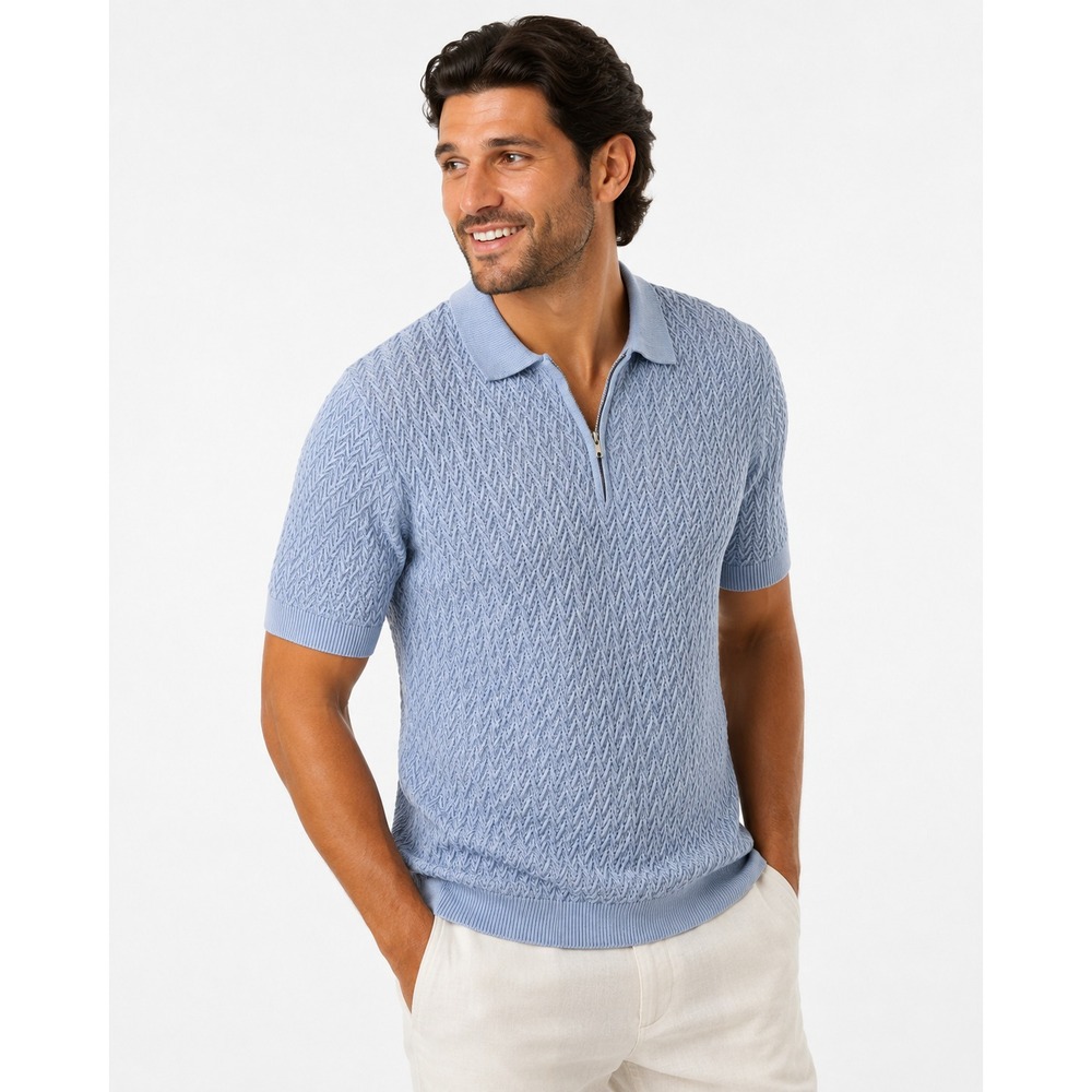 TRUTH By Republic Shirt Men's Large Slate Blue Short Sleeve Texture Polo